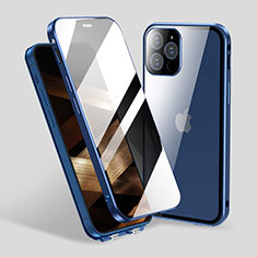 Luxury Aluminum Metal Frame Mirror Cover Case 360 Degrees M06 for Apple iPhone 15 Pro Blue
