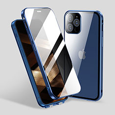 Luxury Aluminum Metal Frame Mirror Cover Case 360 Degrees M06 for Apple iPhone 15 Pro Max Blue