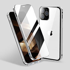 Luxury Aluminum Metal Frame Mirror Cover Case 360 Degrees M06 for Apple iPhone 15 Pro Max Silver