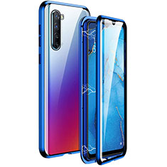 Luxury Aluminum Metal Frame Mirror Cover Case 360 Degrees M06 for Oppo Reno3 Blue