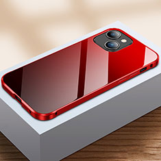 Luxury Aluminum Metal Frame Mirror Cover Case 360 Degrees M07 for Apple iPhone 14 Plus Red and Black