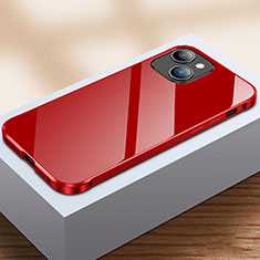 Luxury Aluminum Metal Frame Mirror Cover Case 360 Degrees M07 for Apple iPhone 14 Red