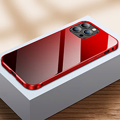 Luxury Aluminum Metal Frame Mirror Cover Case 360 Degrees M07 for Apple iPhone 15 Pro Max Red and Black