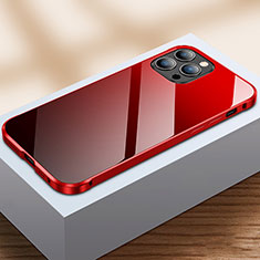Luxury Aluminum Metal Frame Mirror Cover Case 360 Degrees M07 for Apple iPhone 15 Pro Red and Black