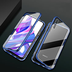 Luxury Aluminum Metal Frame Mirror Cover Case 360 Degrees M07 for Huawei Honor 9X Pro Blue