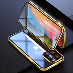 Luxury Aluminum Metal Frame Mirror Cover Case 360 Degrees M08 for Apple iPhone 13 Pro Gold