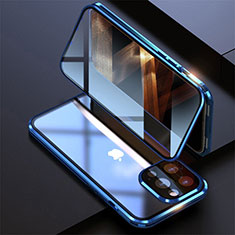 Luxury Aluminum Metal Frame Mirror Cover Case 360 Degrees M08 for Apple iPhone 15 Pro Blue