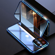 Luxury Aluminum Metal Frame Mirror Cover Case 360 Degrees M08 for Apple iPhone 16 Pro Blue