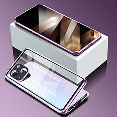 Luxury Aluminum Metal Frame Mirror Cover Case 360 Degrees M09 for Apple iPhone 15 Plus Purple