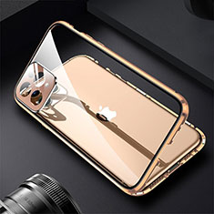 Luxury Aluminum Metal Frame Mirror Cover Case 360 Degrees M09 for Apple iPhone 15 Pro Gold