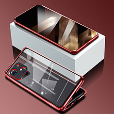 Luxury Aluminum Metal Frame Mirror Cover Case 360 Degrees M09 for Apple iPhone 15 Red