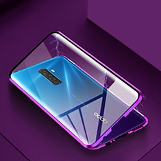 Luxury Aluminum Metal Frame Mirror Cover Case 360 Degrees M09 for Oppo Reno Ace Purple