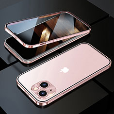 Luxury Aluminum Metal Frame Mirror Cover Case 360 Degrees M10 for Apple iPhone 15 Plus Rose Gold