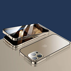 Luxury Aluminum Metal Frame Mirror Cover Case 360 Degrees M10 for Apple iPhone 15 Pro Gold