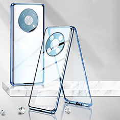 Luxury Aluminum Metal Frame Mirror Cover Case 360 Degrees P01 for Huawei Enjoy 50 Pro Blue