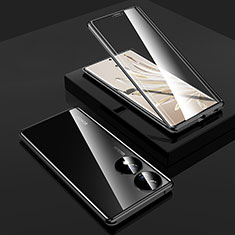 Luxury Aluminum Metal Frame Mirror Cover Case 360 Degrees P01 for Huawei Honor 70 5G Black