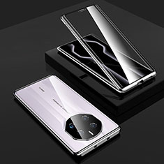 Luxury Aluminum Metal Frame Mirror Cover Case 360 Degrees P01 for Huawei Mate 50 RS Silver