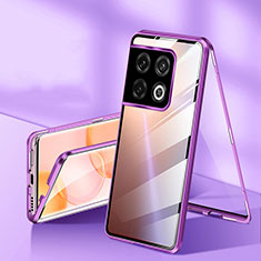 Luxury Aluminum Metal Frame Mirror Cover Case 360 Degrees P01 for OnePlus 10 Pro 5G Purple