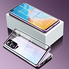 Luxury Aluminum Metal Frame Mirror Cover Case 360 Degrees P01 for OnePlus 9 5G Purple