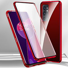 Luxury Aluminum Metal Frame Mirror Cover Case 360 Degrees P01 for OnePlus 9RT 5G Red