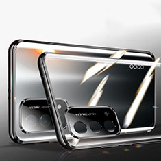Luxury Aluminum Metal Frame Mirror Cover Case 360 Degrees P01 for Oppo A54 5G Black
