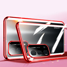 Luxury Aluminum Metal Frame Mirror Cover Case 360 Degrees P01 for Oppo A54 5G Red