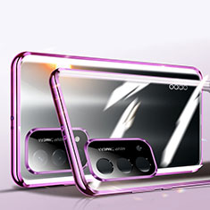 Luxury Aluminum Metal Frame Mirror Cover Case 360 Degrees P01 for Oppo A74 5G Purple