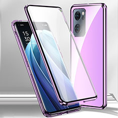 Luxury Aluminum Metal Frame Mirror Cover Case 360 Degrees P01 for Oppo A77 5G Purple