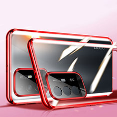 Luxury Aluminum Metal Frame Mirror Cover Case 360 Degrees P01 for Oppo A94 5G Red