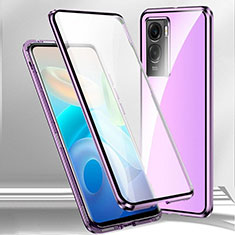 Luxury Aluminum Metal Frame Mirror Cover Case 360 Degrees P01 for Oppo K10 5G Purple