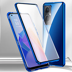 Luxury Aluminum Metal Frame Mirror Cover Case 360 Degrees P01 for Oppo K11x 5G Blue