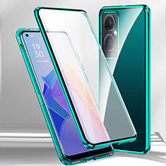 Luxury Aluminum Metal Frame Mirror Cover Case 360 Degrees P01 for Oppo K11x 5G Green