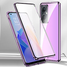 Luxury Aluminum Metal Frame Mirror Cover Case 360 Degrees P01 for Oppo K11x 5G Purple