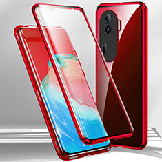 Luxury Aluminum Metal Frame Mirror Cover Case 360 Degrees P01 for Oppo Reno11 Pro 5G Red