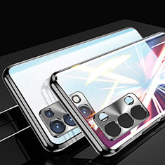 Luxury Aluminum Metal Frame Mirror Cover Case 360 Degrees P01 for Oppo Reno6 Pro+ Plus 5G Black