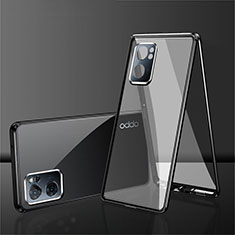 Luxury Aluminum Metal Frame Mirror Cover Case 360 Degrees P01 for Oppo Reno7 SE 5G Black