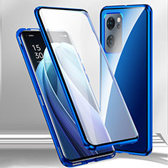 Luxury Aluminum Metal Frame Mirror Cover Case 360 Degrees P01 for Realme V23i 5G Blue