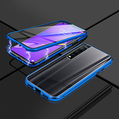 Luxury Aluminum Metal Frame Mirror Cover Case 360 Degrees P01 for Vivo iQOO U1 Blue
