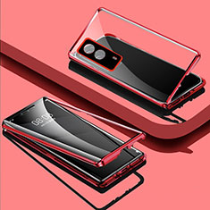 Luxury Aluminum Metal Frame Mirror Cover Case 360 Degrees P01 for Vivo iQOO Z5x 5G Red