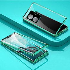 Luxury Aluminum Metal Frame Mirror Cover Case 360 Degrees P01 for Vivo iQOO Z6 Lite 5G Green