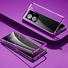 Luxury Aluminum Metal Frame Mirror Cover Case 360 Degrees P01 for Vivo iQOO Z6 Lite 5G Purple