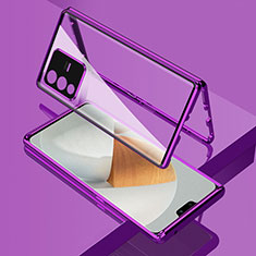 Luxury Aluminum Metal Frame Mirror Cover Case 360 Degrees P01 for Vivo V23 Pro 5G Purple