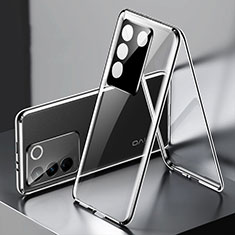 Luxury Aluminum Metal Frame Mirror Cover Case 360 Degrees P01 for Vivo V27 5G Black