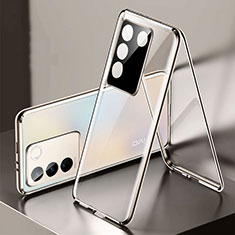 Luxury Aluminum Metal Frame Mirror Cover Case 360 Degrees P01 for Vivo V27e 5G Gold