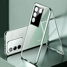 Luxury Aluminum Metal Frame Mirror Cover Case 360 Degrees P01 for Vivo V27e 5G Green