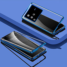 Luxury Aluminum Metal Frame Mirror Cover Case 360 Degrees P01 for Vivo X80 Pro 5G Blue