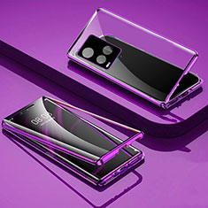 Luxury Aluminum Metal Frame Mirror Cover Case 360 Degrees P01 for Vivo Y21G Purple