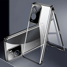 Luxury Aluminum Metal Frame Mirror Cover Case 360 Degrees P01 for Vivo Y35 5G Black