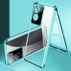 Luxury Aluminum Metal Frame Mirror Cover Case 360 Degrees P01 for Vivo Y35 5G Green
