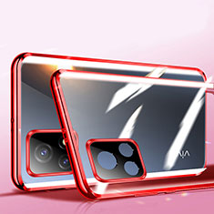 Luxury Aluminum Metal Frame Mirror Cover Case 360 Degrees P01 for Vivo Y52s 5G Red